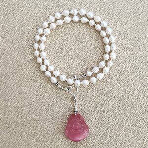 MINI BAROQUE PEARL NECKLACE W/ HAPPY BUDDHA--18"